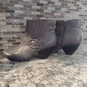 Grey leather booties